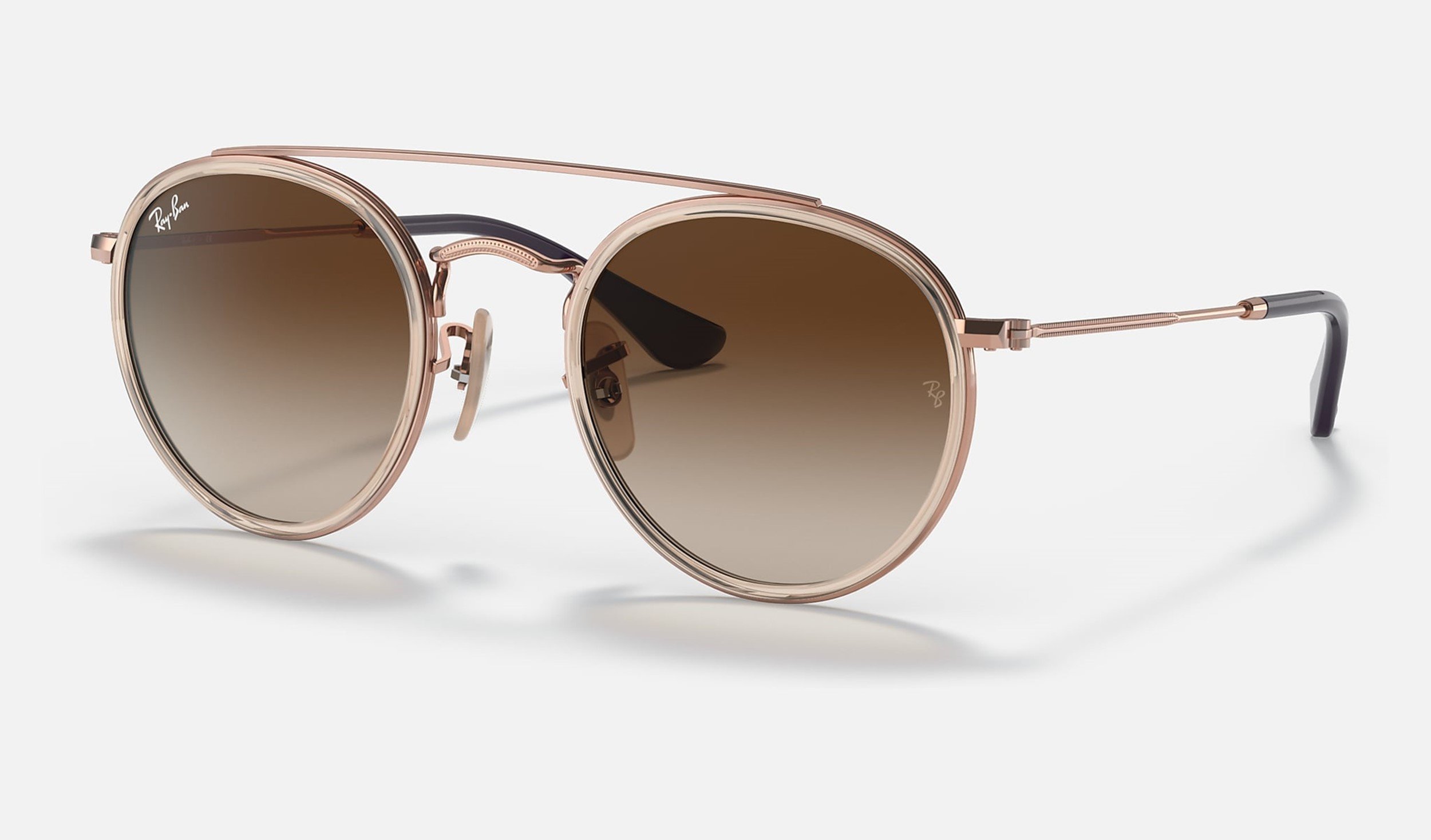 Kids Ray-Ban Junior Round Double Bridge Light Brown Sunglasses RJ9647S 288/13